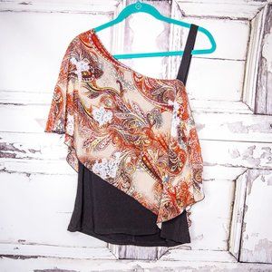 Koi One Shoulder Flowy Oriental Blouse 1XL